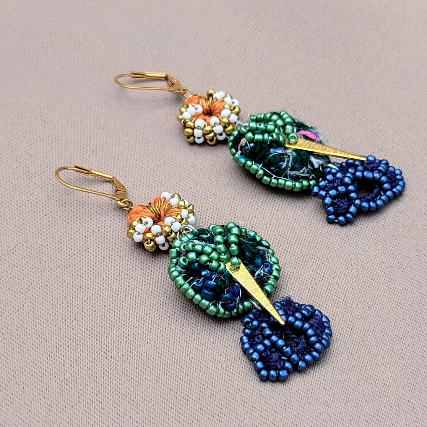 Tree of Life Blue Orange Gold White Scrap Bead Earrings | Mayaani Jewellery UK