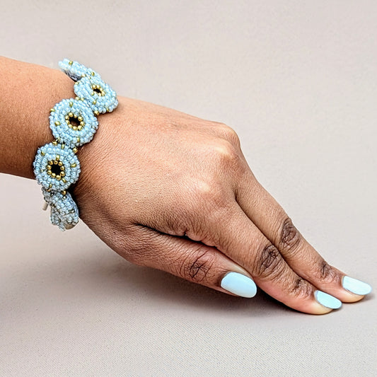 Snowflake Grey and Gold Statement Winter Inspired Bracelet | Mayaani Jewellery UK